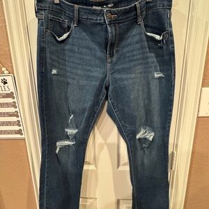 Old Navy Dark Blue Distressed Power Slim Straight Jeans
